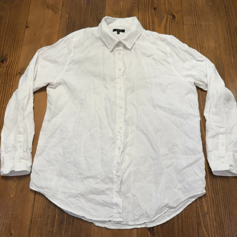 Quince 100% European Linen Long Sleeve Shirt White Top Womens Medium